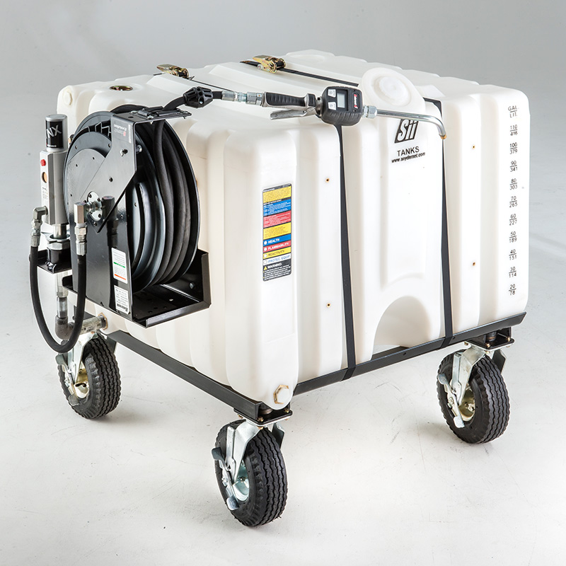 10 In. Pneumatic Wheel Kit Assembly Shown with 120 Gal. Cubetainer, Stand Base and Side Mount pump kit